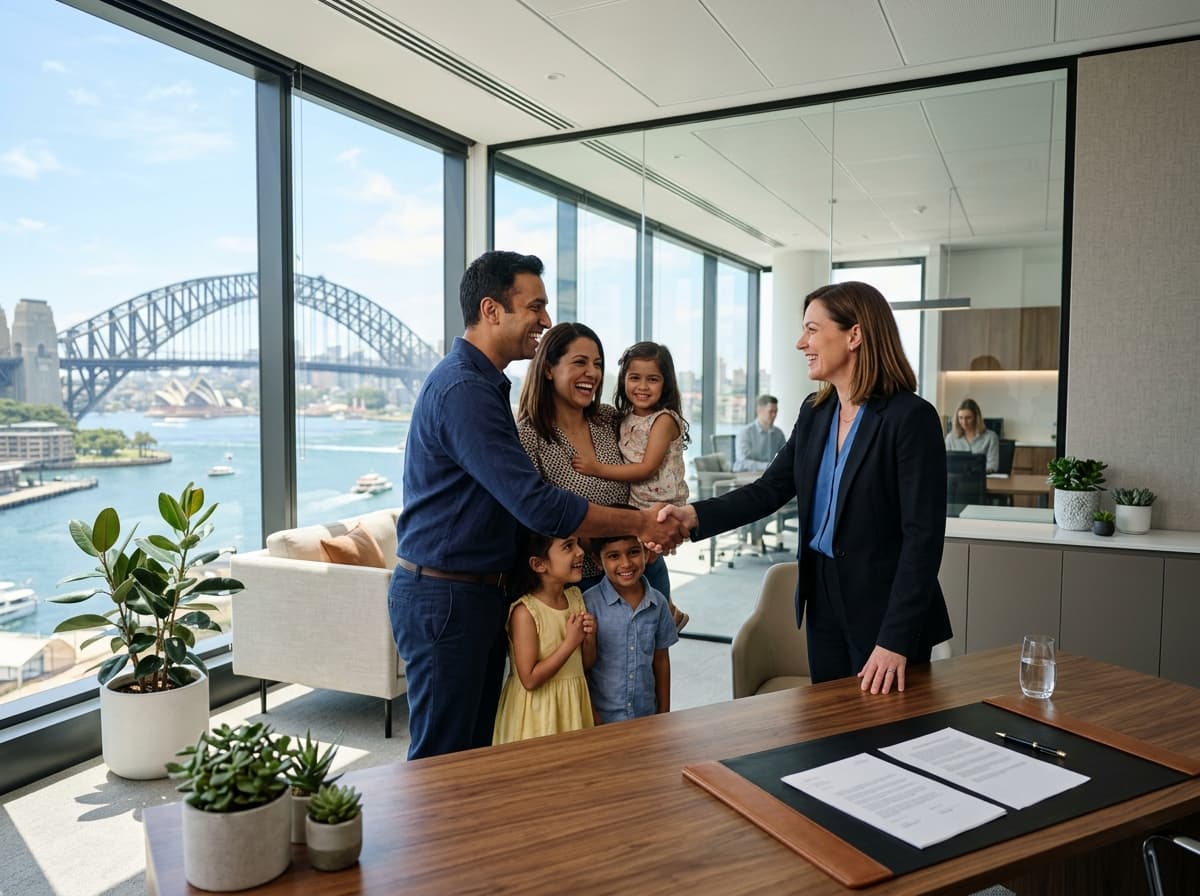 Professional migration agent welcoming a family to Australia
